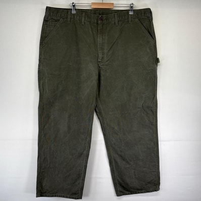 古着 カーハート Carhartt ダック パンツ ペインター ワーク 大きいサイズ ワンポイントロゴ グリーン系 メンズ