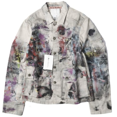 新品 Acne Studios アクネストゥディオズ 25AW イタリア製 TROMPE L'OEIL PRINT JACKET トロンプルイユプリントジャケット FN-MN-OUTW001241 46 Gジャン デニムジャケット 定価138,600円