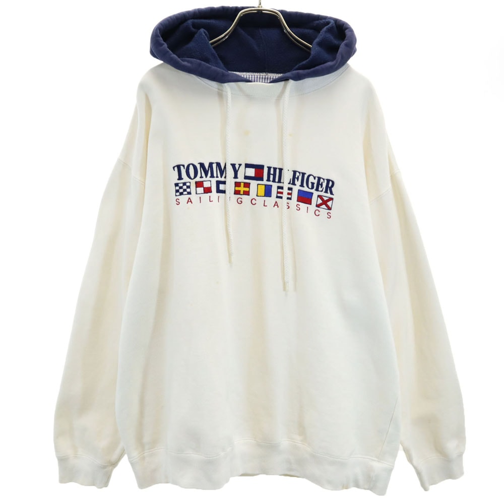 TOMMY HILFIGER トミーヒルフィガー 90s オールド フラッグタグ 長袖 スウェットパーカー M ホワイト系 裏起毛