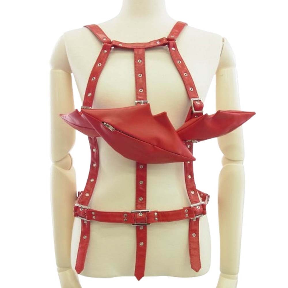 COMME des GARCONS NOIR コムデギャルソン ノワール ベスト 3OV006 フェイクレザー リップ ハーネス ベスト レッド系【極上美品】【中古】