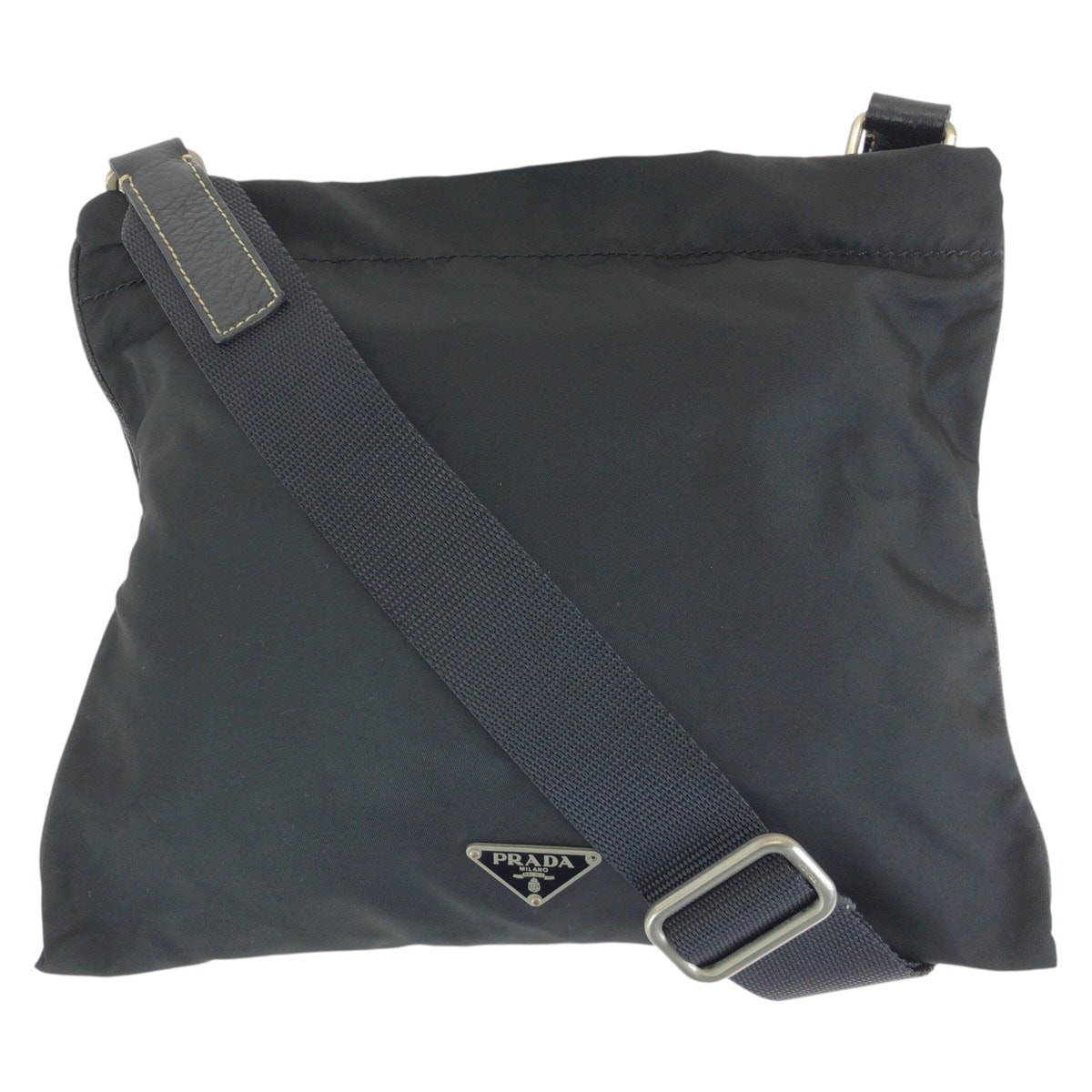 美品 PRADA プラダ テスート 三角ロゴプレート ブラック 黒 シルバー金具 ナイロン レザー/ ショルダーバッグ メッセンジャーバッグ 603333 【中古】