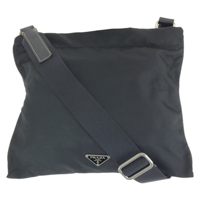美品 PRADA プラダ テスート 三角ロゴプレート ブラック 黒 シルバー金具 ナイロン レザー/ ショルダーバッグ メッセンジャーバッグ 603333 【中古】