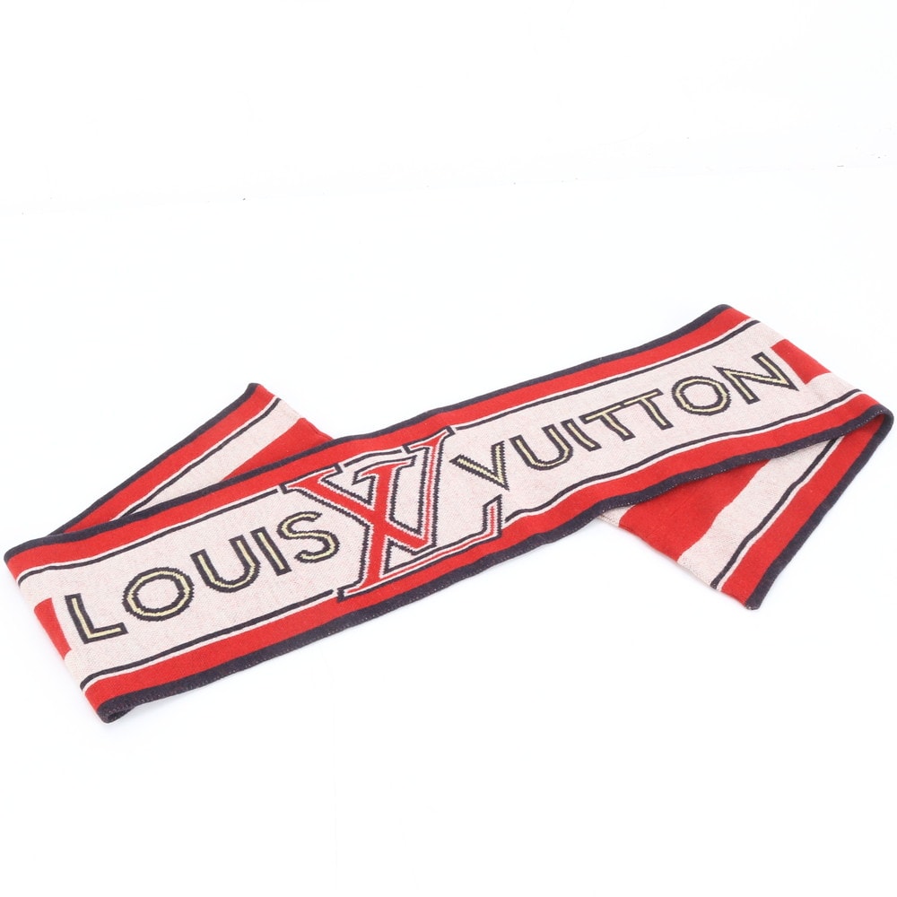 ルイヴィトン ロゴ ストライプ ファッション おしゃれ レッドマフラー