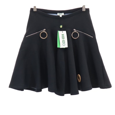 未使用 KENZO ケンゾー ポルトガル製 ミディ丈 ボンディング フレアスカート M ブラック