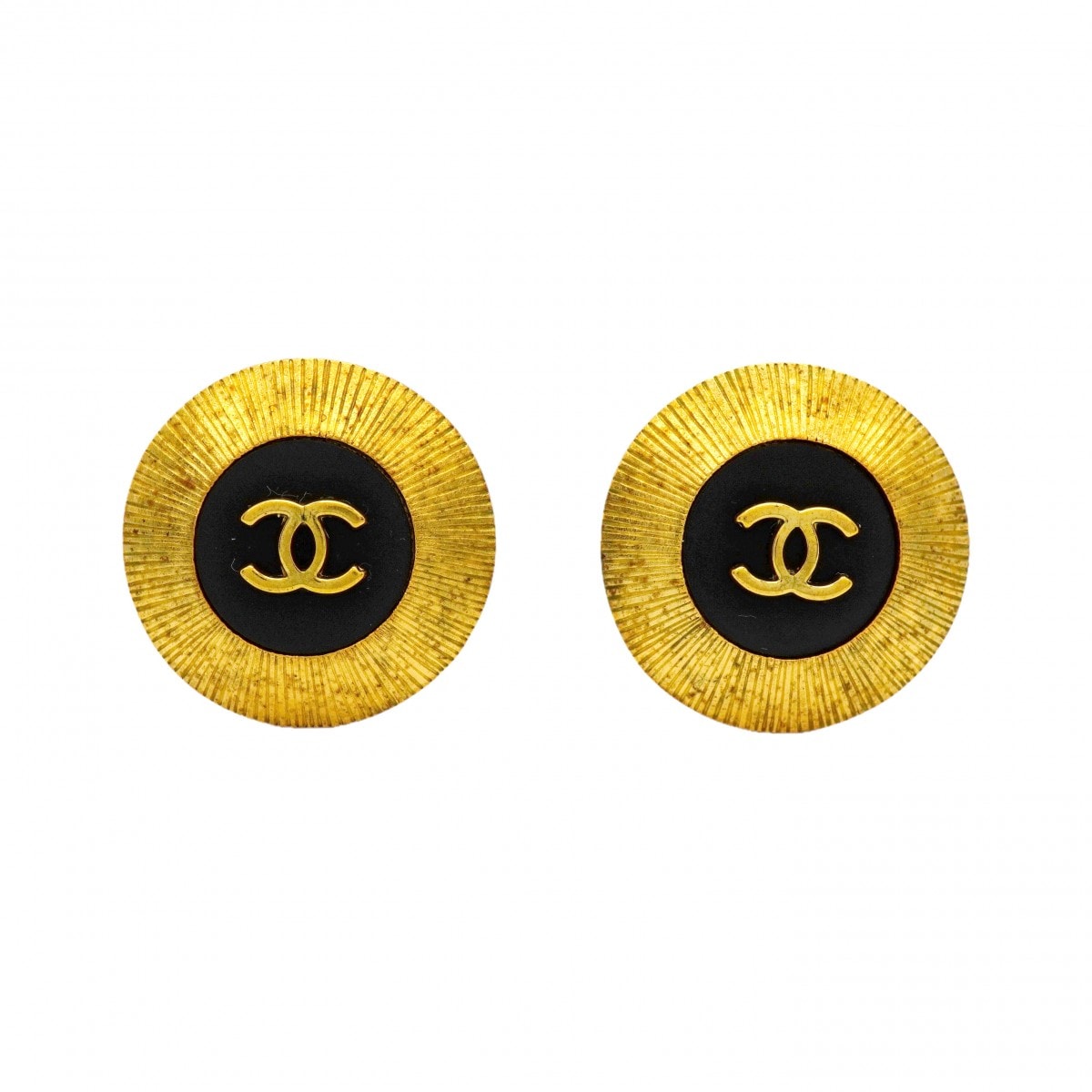 ★最終価格【6jdb0099-k】シャネル イヤリング ヴィンテージ ココマーク 丸型 サークル GPメッキ ゴールド ブラック【中古】レディース