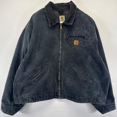 古着 カーハート Carhartt ダック ジャケット フルジップ ワンポイントロゴ デトロイトジャケット ワーク 3XL ブラック系 メンズ