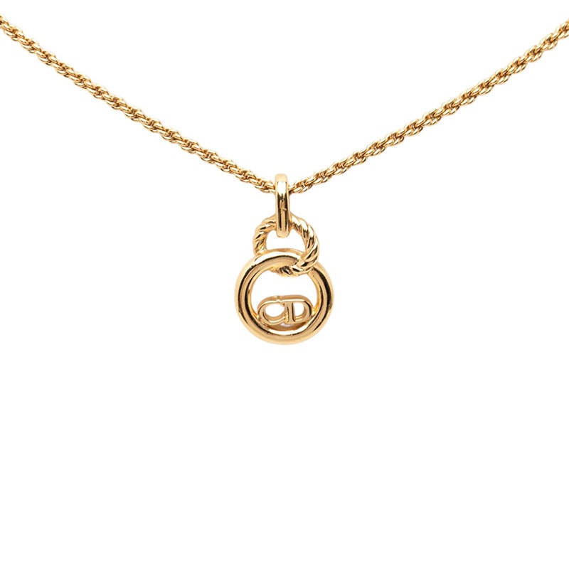 ディオール ダブルサークル CDロゴ チェーン ネックレス ペンダント ゴールド メッキ レディース Dior 中古