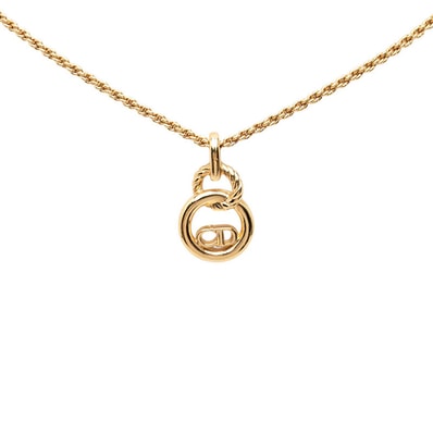 ディオール ダブルサークル CDロゴ チェーン ネックレス ペンダント ゴールド メッキ レディース Dior 中古