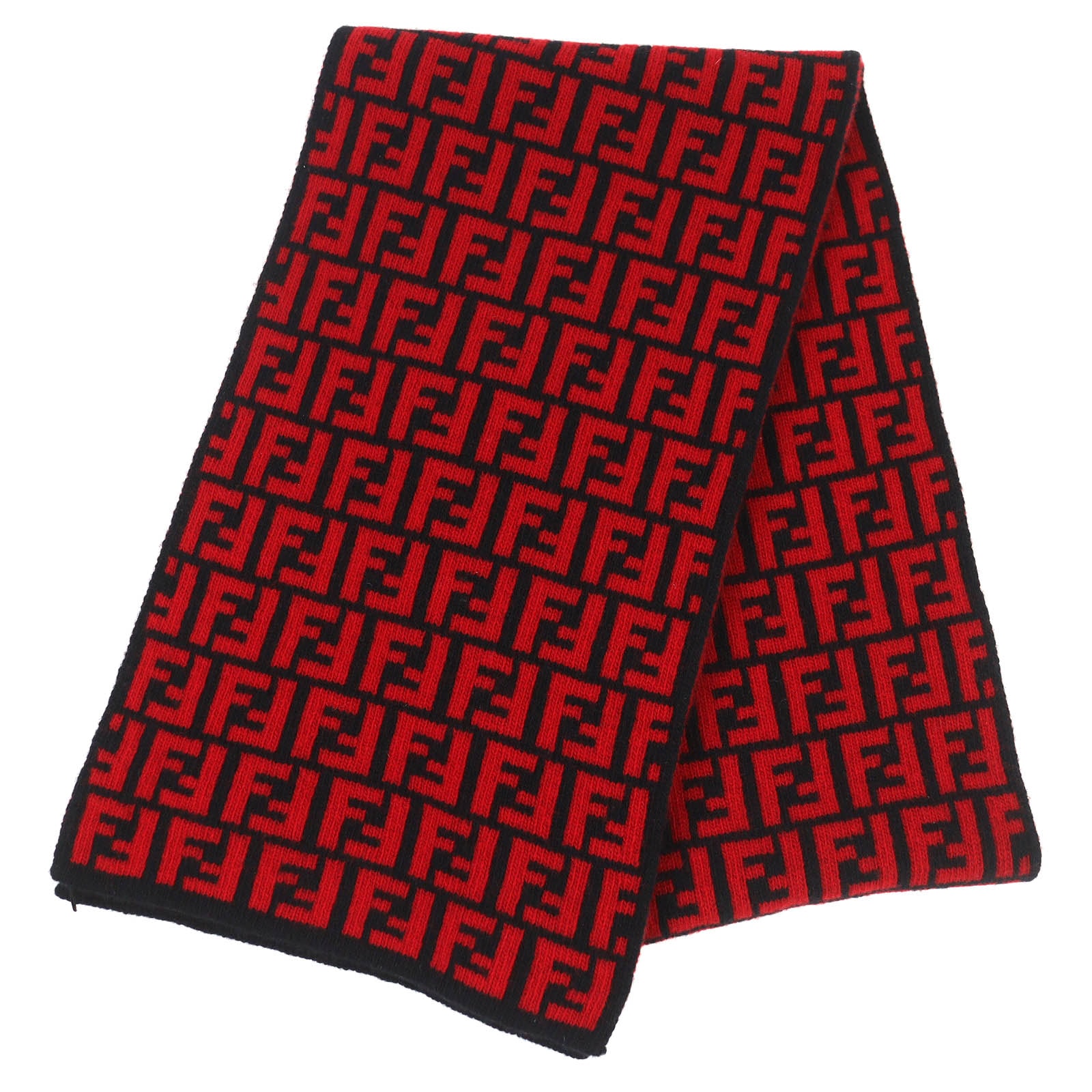 未使用品 フェンディ FFロゴ ズッカ柄 マフラー レッド 黒 FXS346