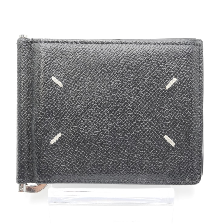 Maison Margiela(メゾン マルジェラ)4ステッチ マネークリップウォレット 二つ折り財布 ブラック レザー シルバー金具 メンズ【中古】