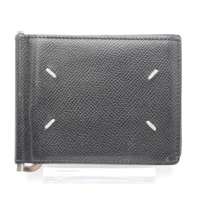 Maison Margiela(メゾン マルジェラ)4ステッチ マネークリップウォレット 二つ折り財布 ブラック レザー シルバー金具 メンズ【中古】