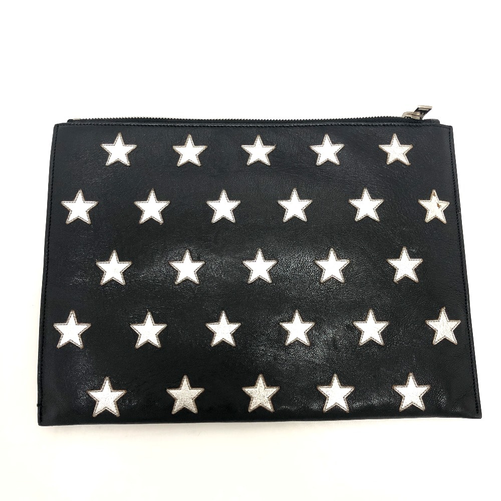 サンローラン Saint Laurent スターパッチ フラット セカンドバッグ バッグ カバン クラッチバッグ レザー ブラック