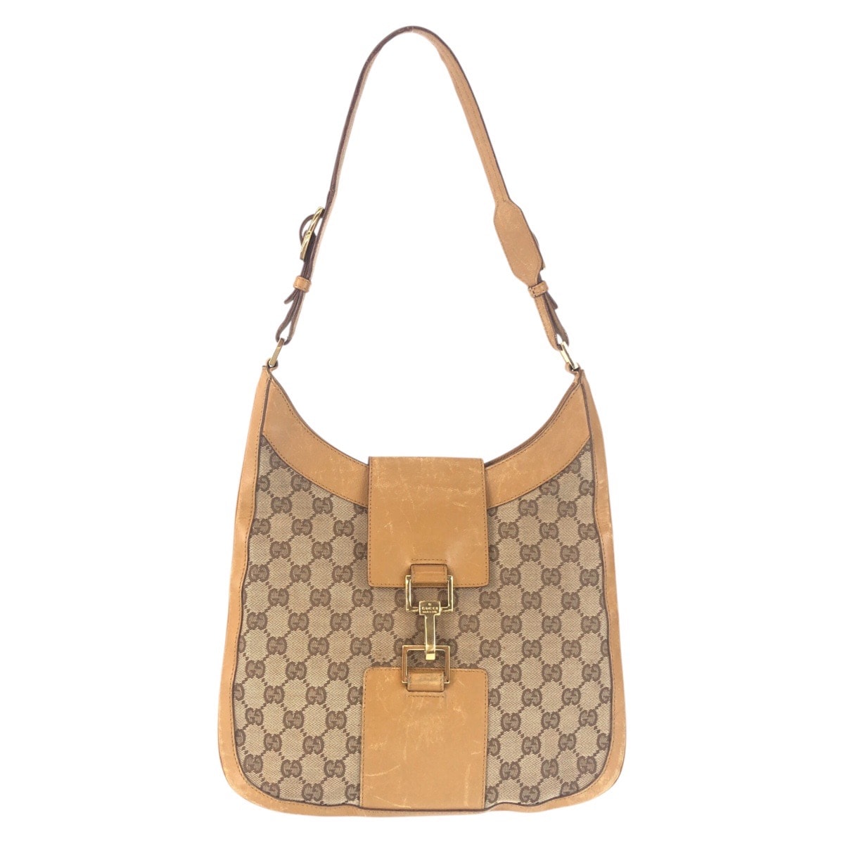 GUCCI グッチ ベージュ ゴールド金具 GGキャンバス レザー/ ショルダーバッグ 601300 【中古】