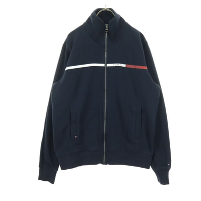 TOMMY HILFIGER トミーヒルフィガー 裏起毛 ロゴ 長袖 ハイネック ジップジャケット M ネイビー