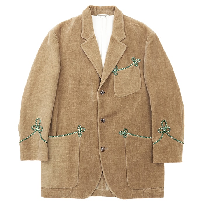 GUCCI グッチ ジャケット コットン/リネン サイズ 44 メンズ " DANS MON PAYS ON M' APPELAIT L'AMOUR " ロゴ ボタン テーラード ロープ/刺繍 アウター キャメル グリーン 緑 イタリア製