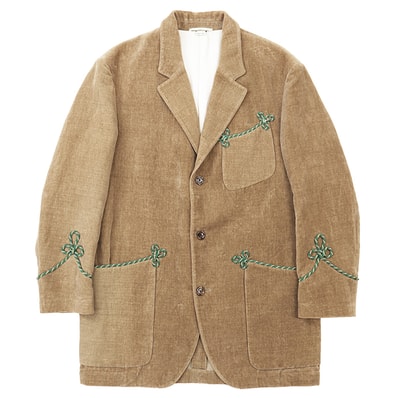 GUCCI グッチ ジャケット コットン/リネン サイズ 44 メンズ " DANS MON PAYS ON M' APPELAIT L'AMOUR " ロゴ ボタン テーラード ロープ/刺繍 アウター キャメル グリーン 緑 イタリア製