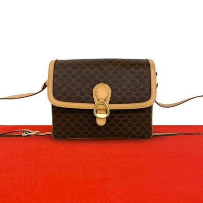 CELINE セリーヌ ロゴ 金具 マカダム 柄 PVC レザー ショルダーバッグ ブラウン
27586