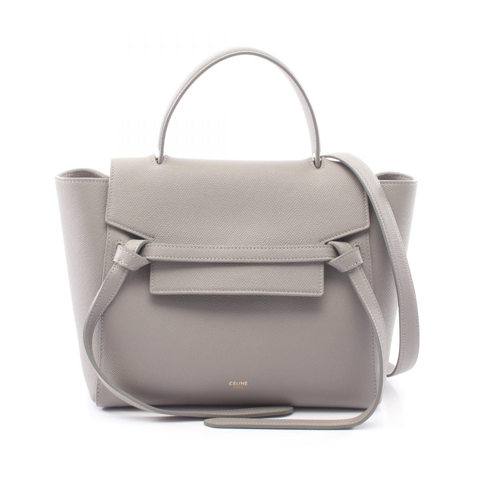 セリーヌ CELINE BELT BAG MICRO ベルトバッグ マイクロ 2WAY ハンドバッグ バッグ レザー レディース グレー系 【中古】