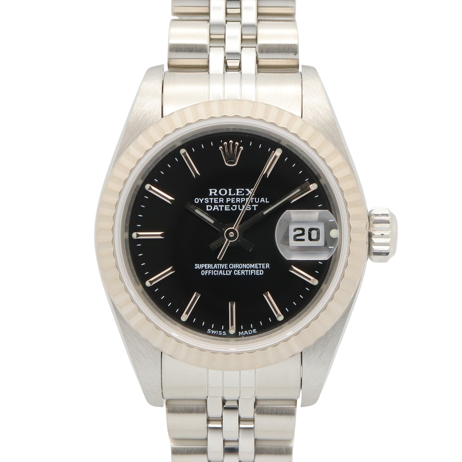 ロレックス ROLEX デイトジャスト P番 腕時計 時計 K18WG(ホワイトゴールド) ステンレススチール レディース ブラック系 バー 79174 【中古】