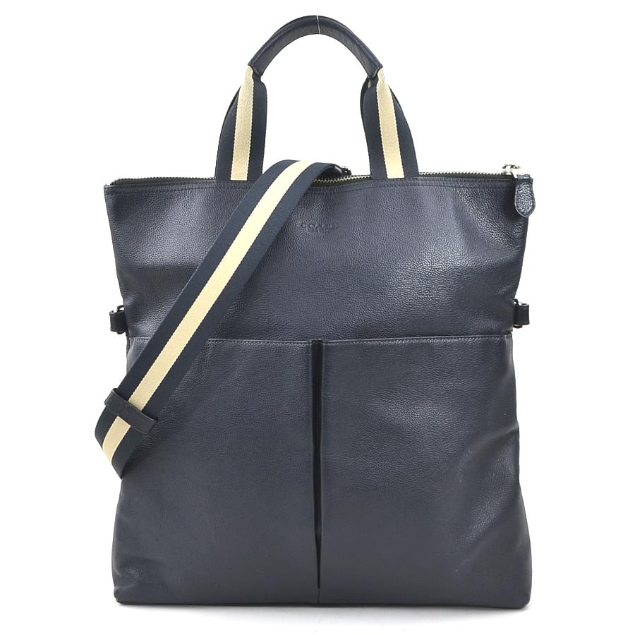 コーチ COACH ハンドバッグ ショルダーバッグ レザー ネイビー メンズ【中古】 h31031k