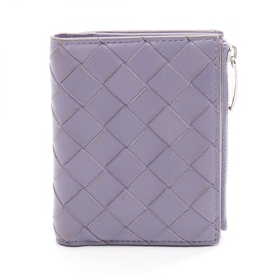 ボッテガヴェネタ BOTTEGA VENETA イントレチャート 二つ折り財布 財布 レザー レディース パープル系 【中古】