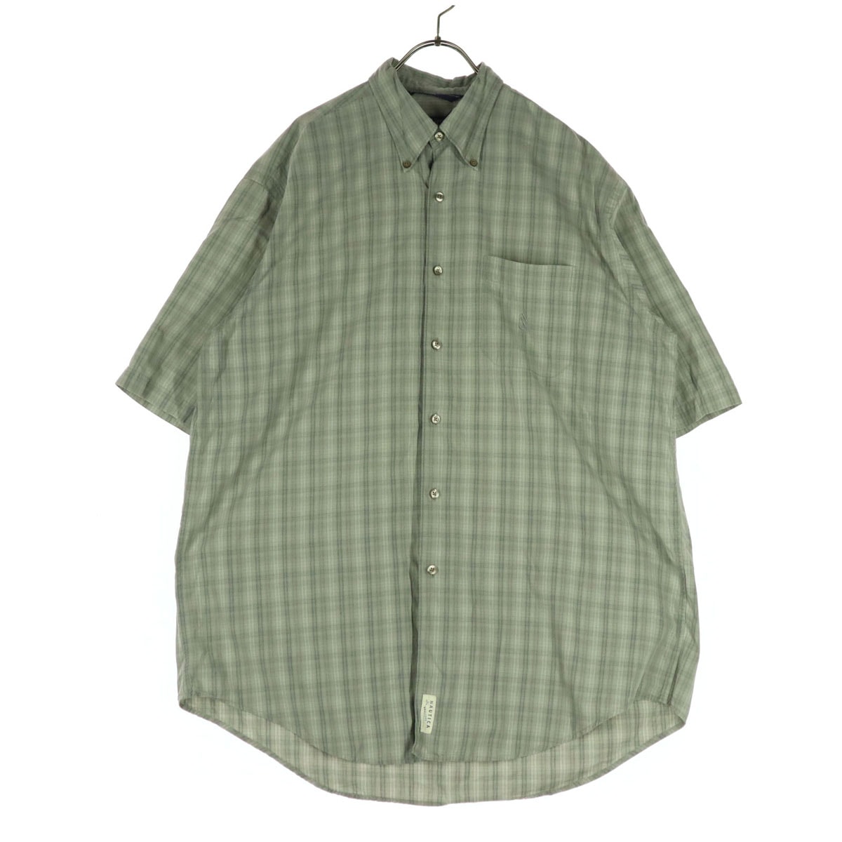 美品 NAUTICA ノーティカ 90s オールド チェック柄 半袖 ボタンダウンシャツ L グレー
