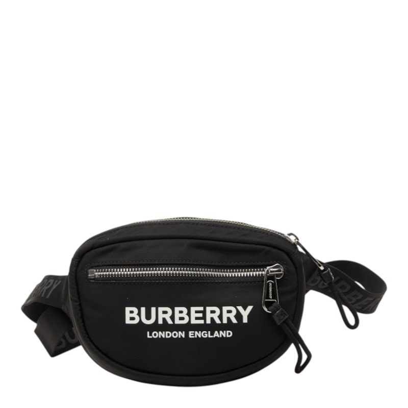 バーバリー ロゴプリント ボディバッグ ウエストポーチ ブラック ナイロン レディース BURBERRY 中古