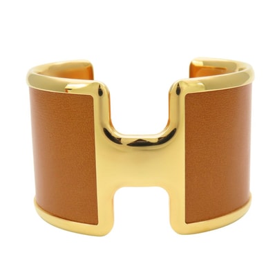 【中古】 エルメス バングル オランプ メタル レザー ゴールド ブラウン アクセサリー ブレスレット レディース 女性 HERMES