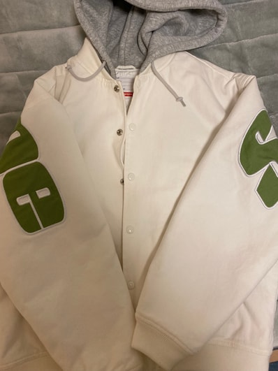 Supreme Hooded Twill Varsity Jacket "White"
