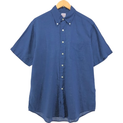 古着 ブルックスブラザーズ Brooks Brothers Est.1818 半袖 リネン ボタンダウンシャツ メンズM相当/eaa552951