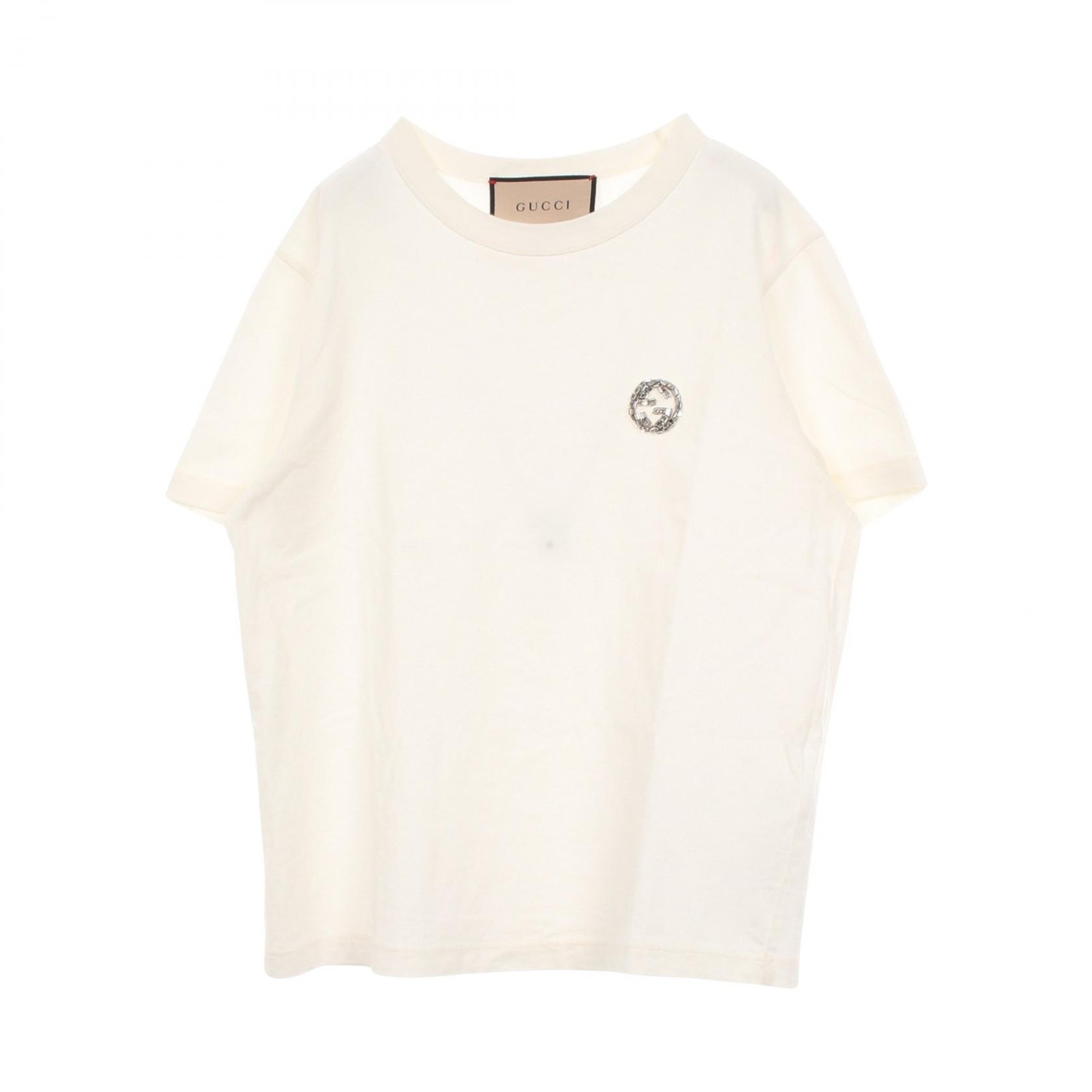グッチ GUCCI インターロッキングG ビジュー 半袖Tシャツ 衣料品 トップス コットン レディース ホワイト系 【中古】