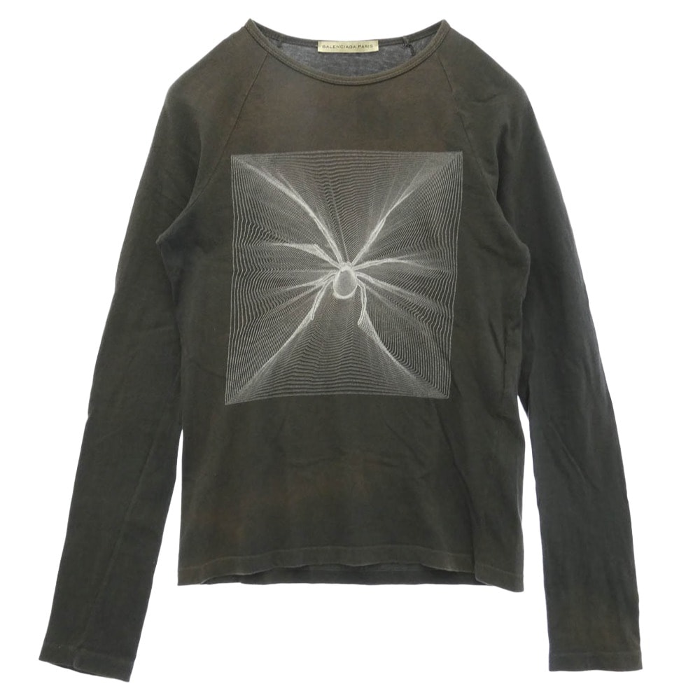 BALENCIAGA バレンシアガ Nicolas Ghesquiere ニコラ・ジェスキエール期 spider printed long sleeve スパイダー プリント 長袖 カットソー グレー系 XS【中古】