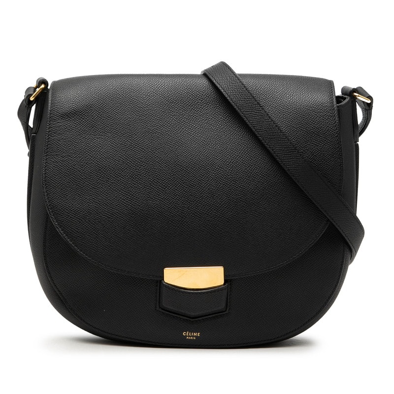 セリーヌ トロッター ミディアム 斜め掛け ショルダーバッグ S-CE-3185 ブラック レザー レディース CELINE 【中古】