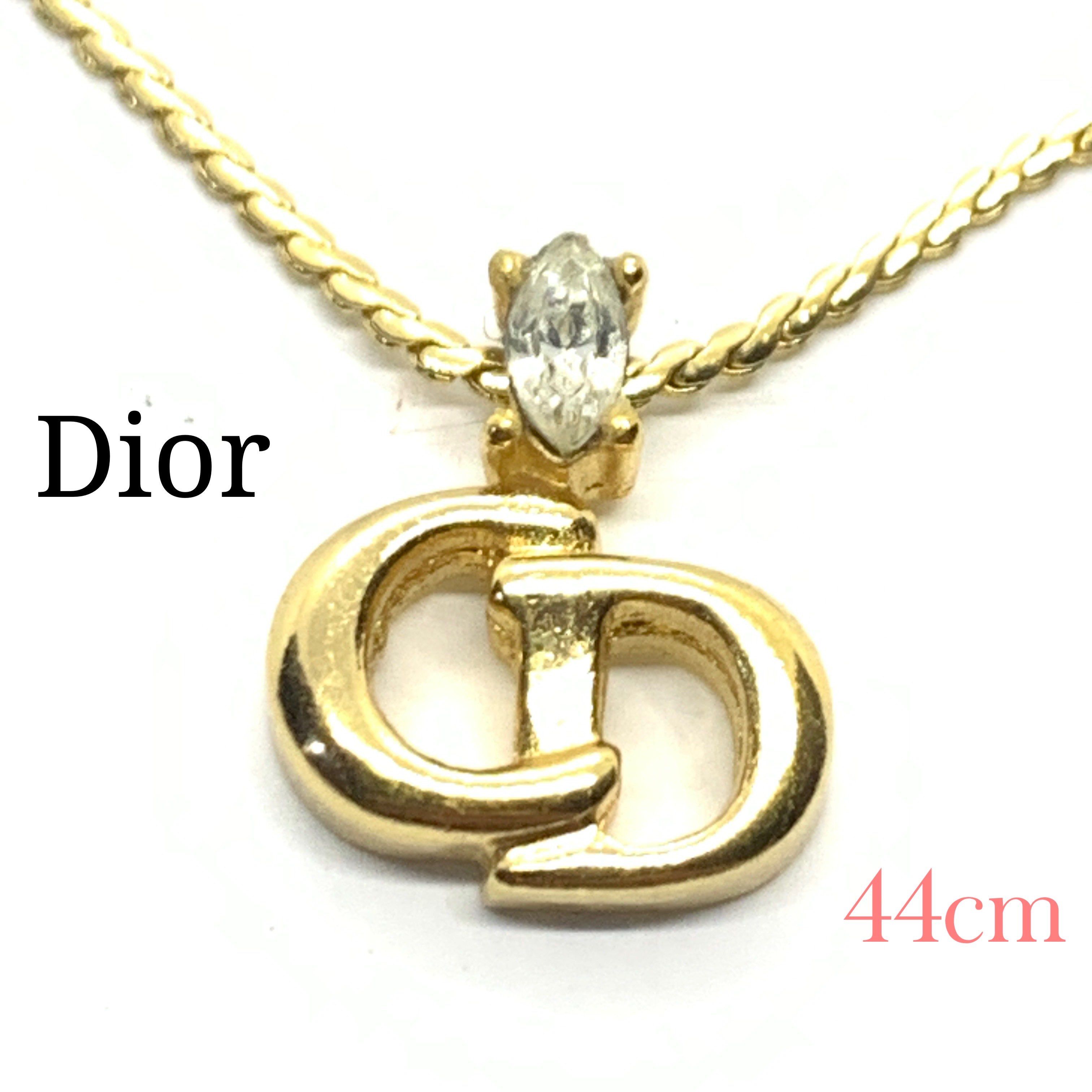 Dior CD Logo Rhinestone Necklace "Gold"