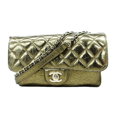【6id6383】シャネル ショルダーバッグ マトラッセ Wチェーン レザー シャンパンゴールド シルバー金具【中古】レディース