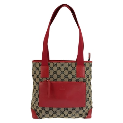 美品 GUCCI グッチ レッド ベージュ GGキャンバス レザー/ トートバッグ ショルダーバッグ 604637 【中古】