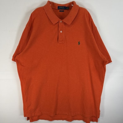 古着 ポロ・ラルフローレン POLO RALPH LAUREN 鹿の子 半袖 ポロシャツ ロゴ 刺繍 大きいサイズ 2ボタン 14041 オレンジ 無地 メンズ