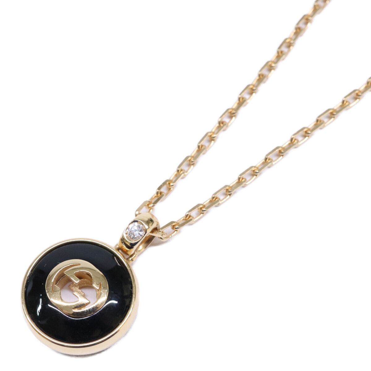 グッチ 789340 K18YG/オニキス 0.021ctダイヤモンド インターロッキング