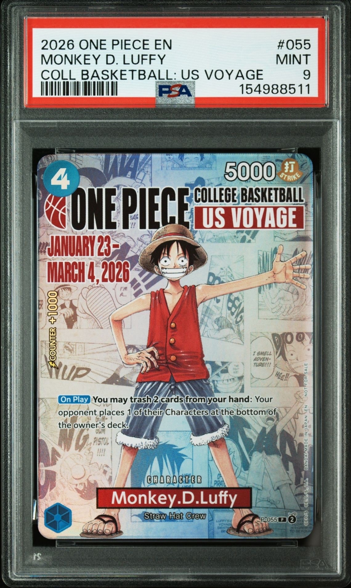 モンキー・D・ルフィ:P (開封済) [P-055]【英語版】(プロモーションカード「ワンピース カレッジ バスケットボール:USボヤージュ」)