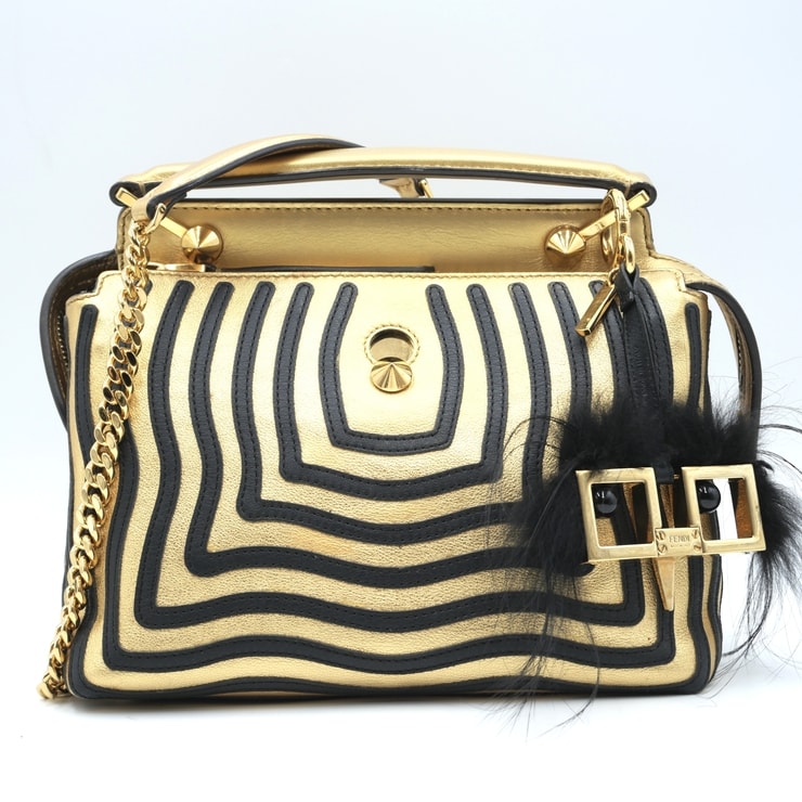 FENDI(フェンディ)ドットコムクリックバッグ ショルダーバッグ ハンドバッグ ゴールド メタリックレザー ブラック ゴールド金具 8BN299【中古】