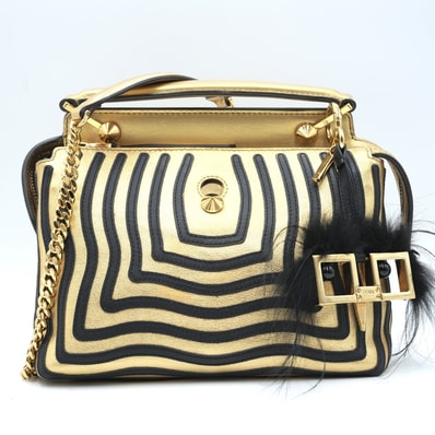 FENDI(フェンディ)ドットコムクリックバッグ ショルダーバッグ ハンドバッグ ゴールド メタリックレザー ブラック ゴールド金具 8BN299【中古】