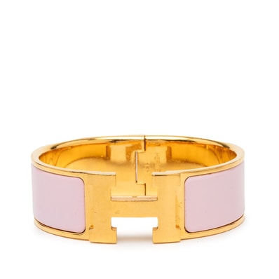 エルメス クリッククラックH GM ブレスレット バングル ゴールド ピンク エナメル メッキ レディース HERMES 【中古】