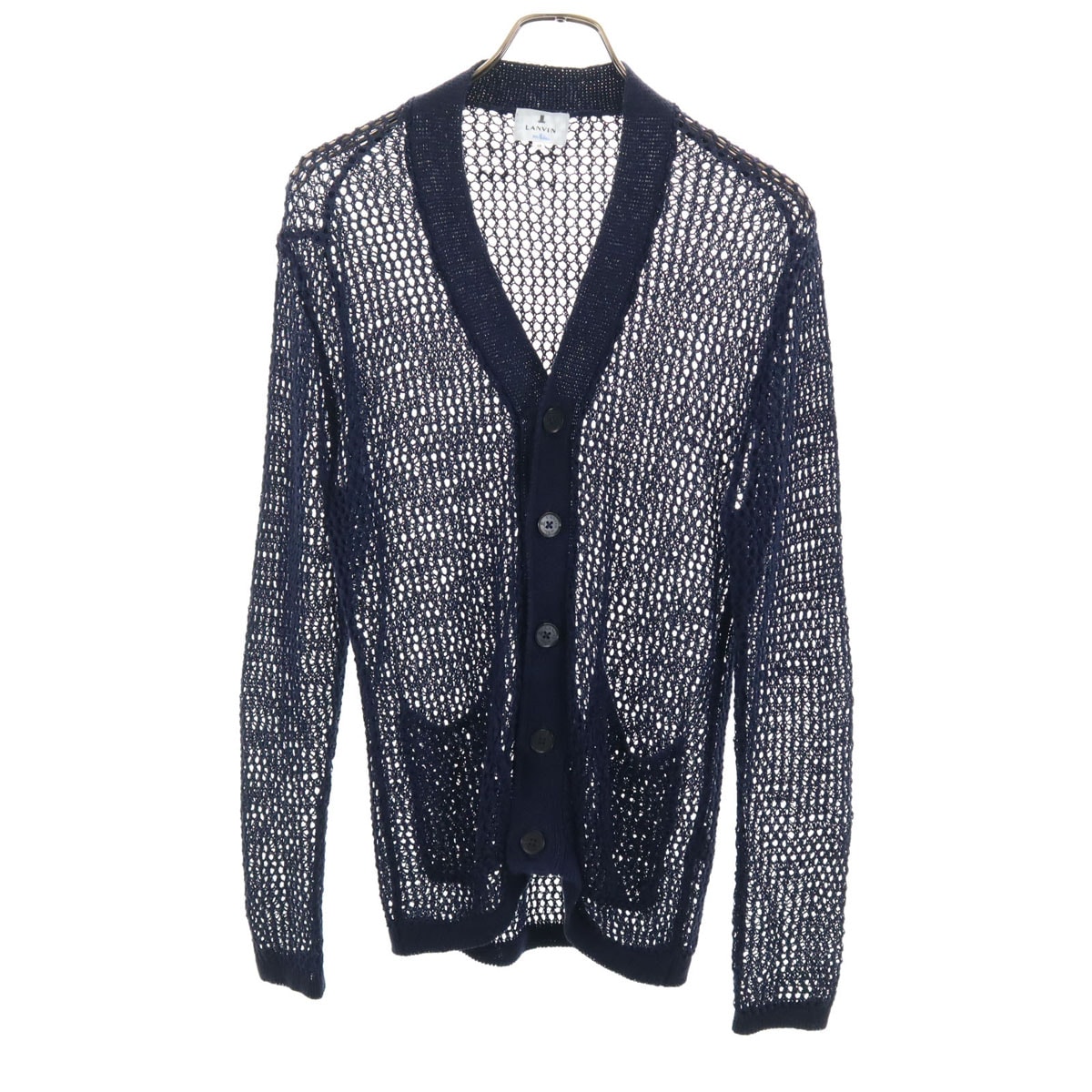 LANVIN en Bleu ランバンオンブルー リネン 長袖 メッシュ カーディガン 48 ネイビー