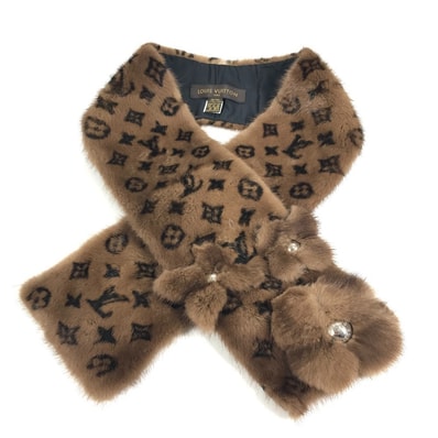 ルイヴィトン LOUIS VUITTON ロゴ ティペット 不明 モノグラム フラワー マフラー ミンク ブラウン