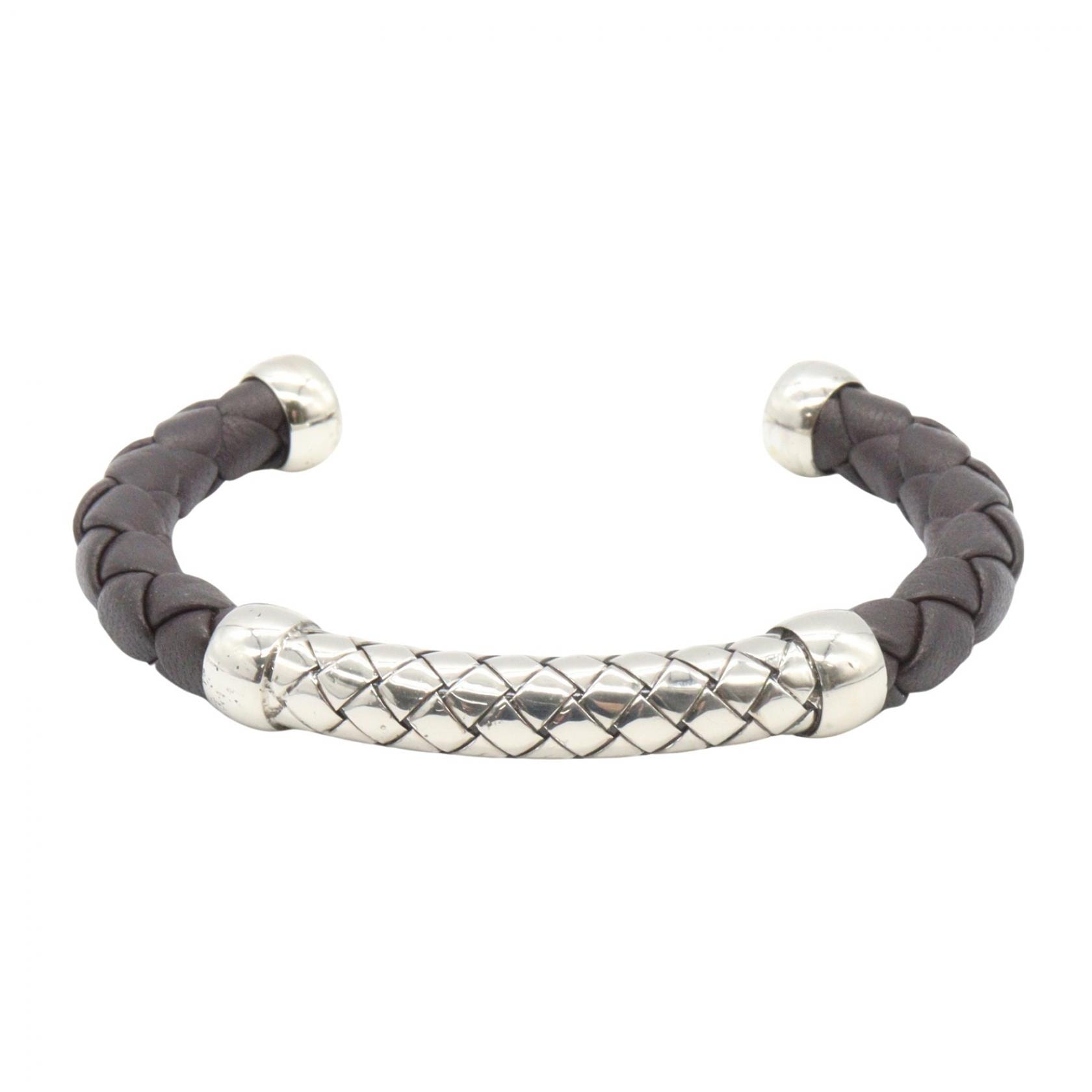 ボッテガヴェネタ BOTTEGA VENETA イントレチャート バングル レザー バングル アクセサリー レザー シルバー925 レディース ブラウン系 / シルバー系 【中古】