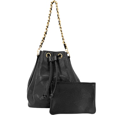 CHANEL シャネル ショルダーバッグ 巾着バッグ ココマーク トリプルココ 肩掛け ヴィンテージ キャビアスキン ブラック 黒 ゴールド金具 レディース【中古品】