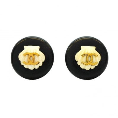 【6jdb0111-k】シャネル イヤリング ヴィンテージ ココマーク 丸型 サークル GPメッキ プラスチック ゴールド ホワイト ブラック【中古】レディース
