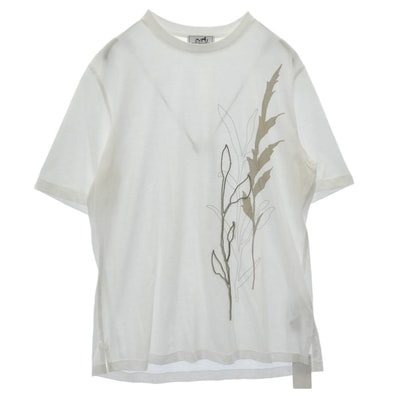 HERMES エルメス カットソー 国内正規品 3D ハーバリウム ボタニカル プリント 半袖 Tシャツ カットソー ホワイト系 S【美品】【中古】