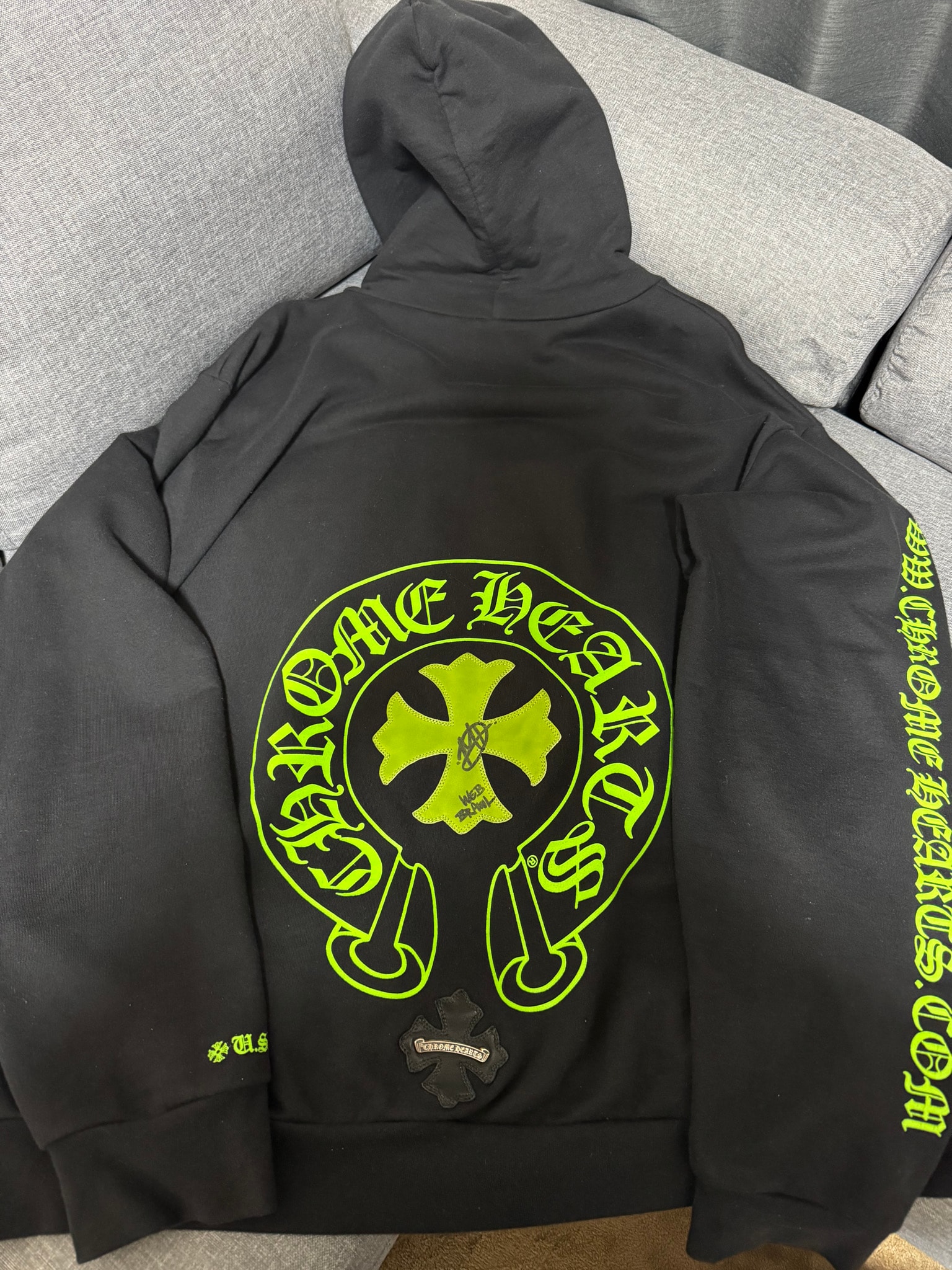 Chrome Hearts HD Charity CH Plus Leather Patch Hoodie "Black/Green"