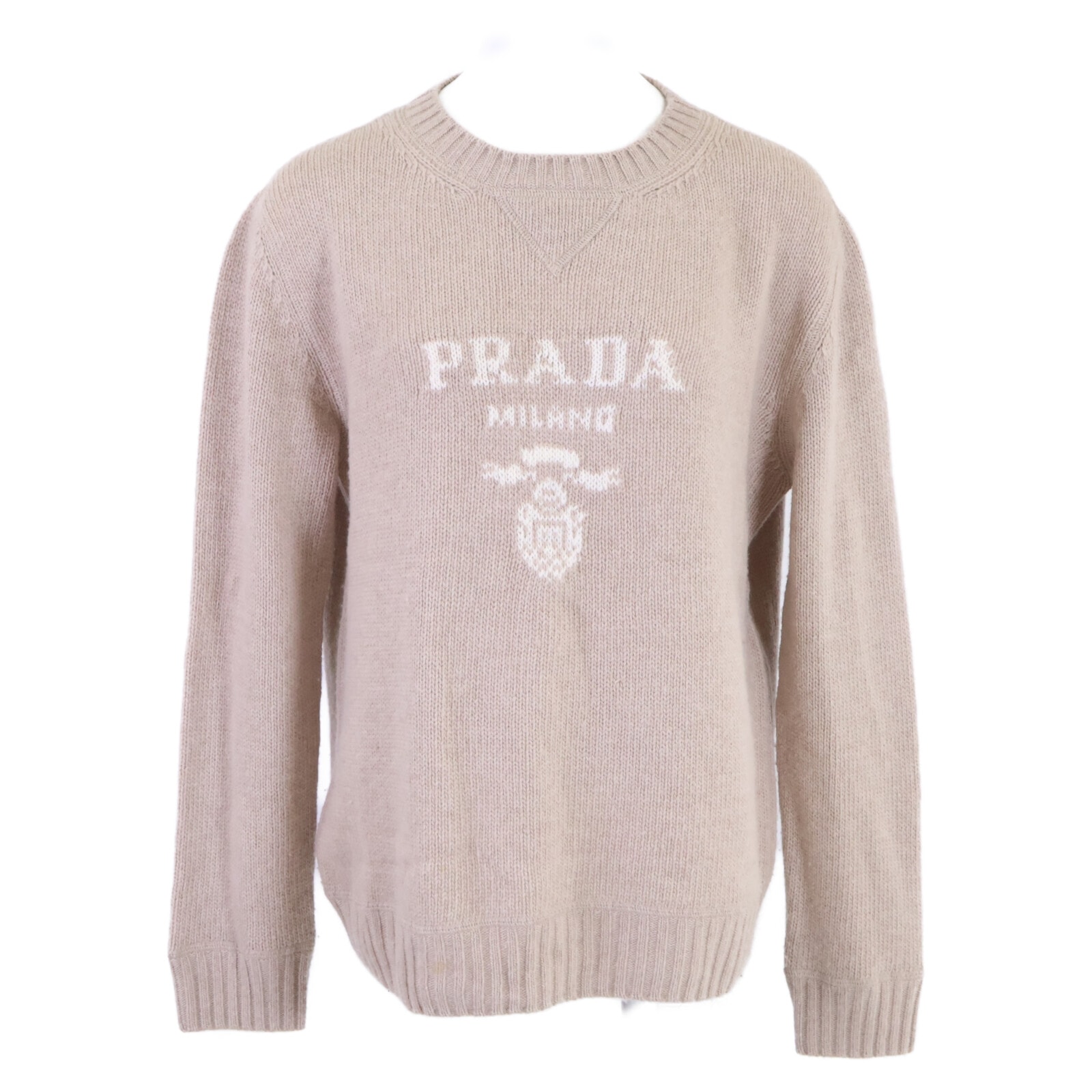PRADA Women's Cashmere and Wool PRADA Women's Logo Crew-Neck Sweater "Sand Beige"